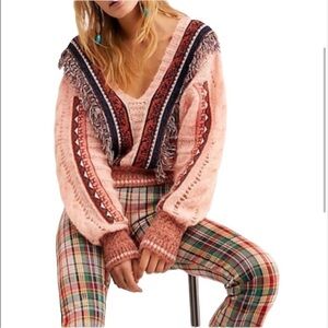 Free People Passion Fruit Peach Fringe Sweater Alpaca Wool Large Boho